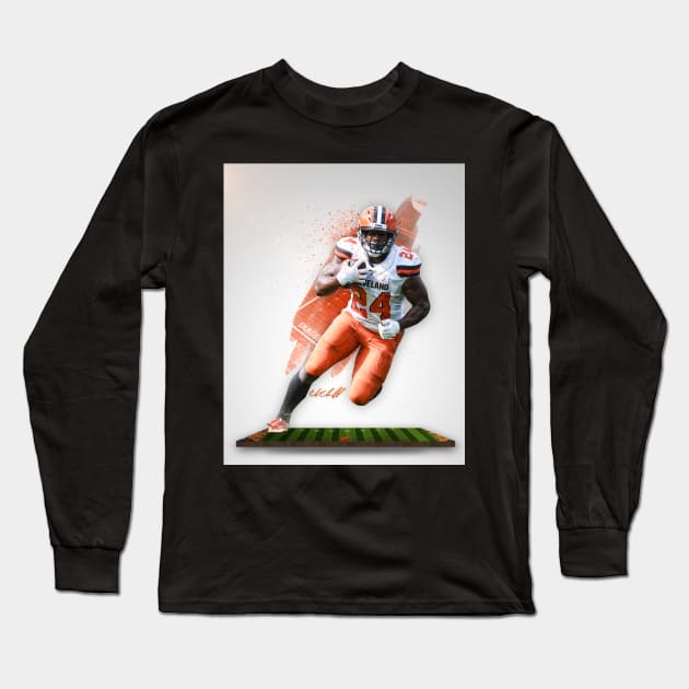 Nick Chubb Cleveland Sports Art Long Sleeve T-Shirt by JRoseGraphics